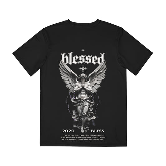 Men's Blessed Graphic Tee - Black Polyester Shirt with Angel Design